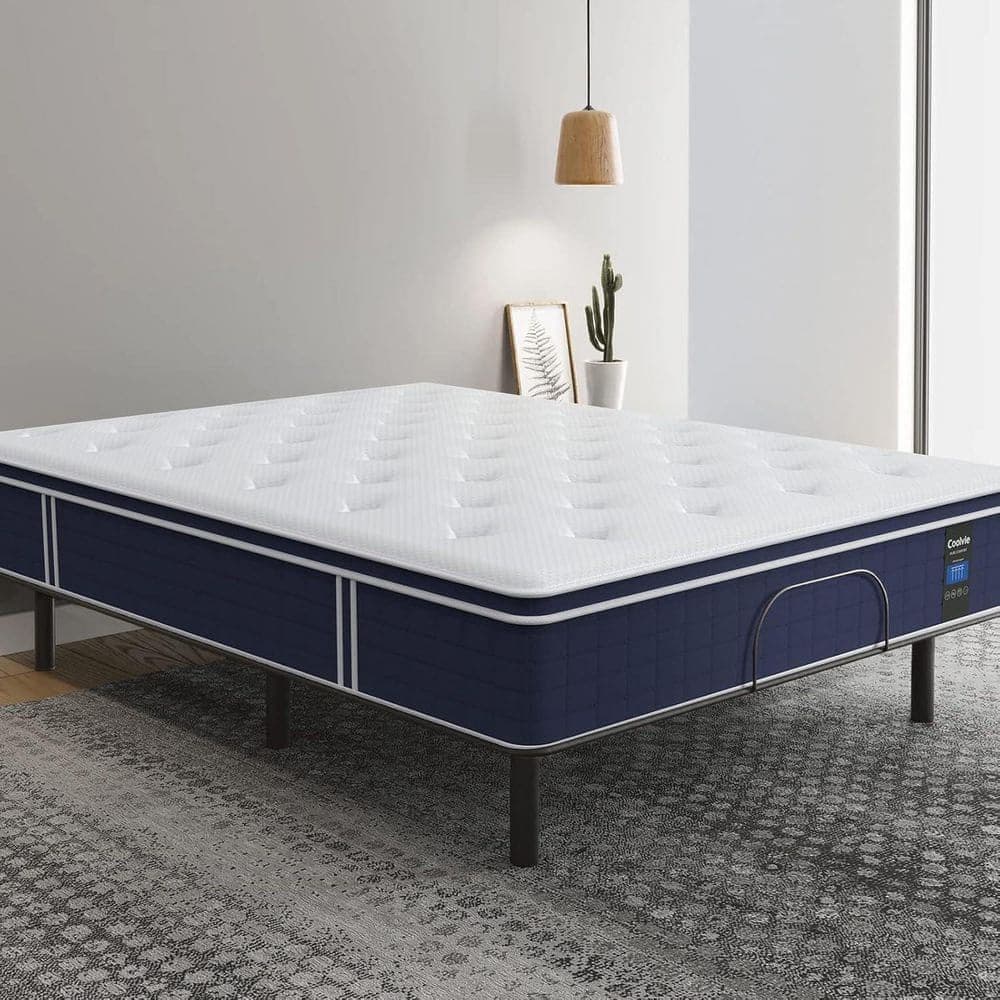 Coolvie 12-inch hybrid mattress with cutaway showing pocket coil and memory foam layers
