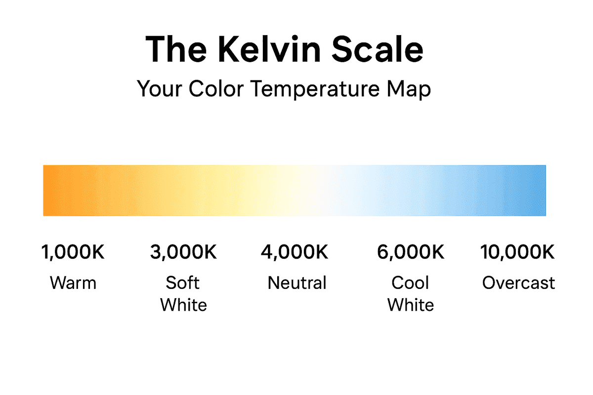 Color temperature Kelvin scale showing warm to cool light values